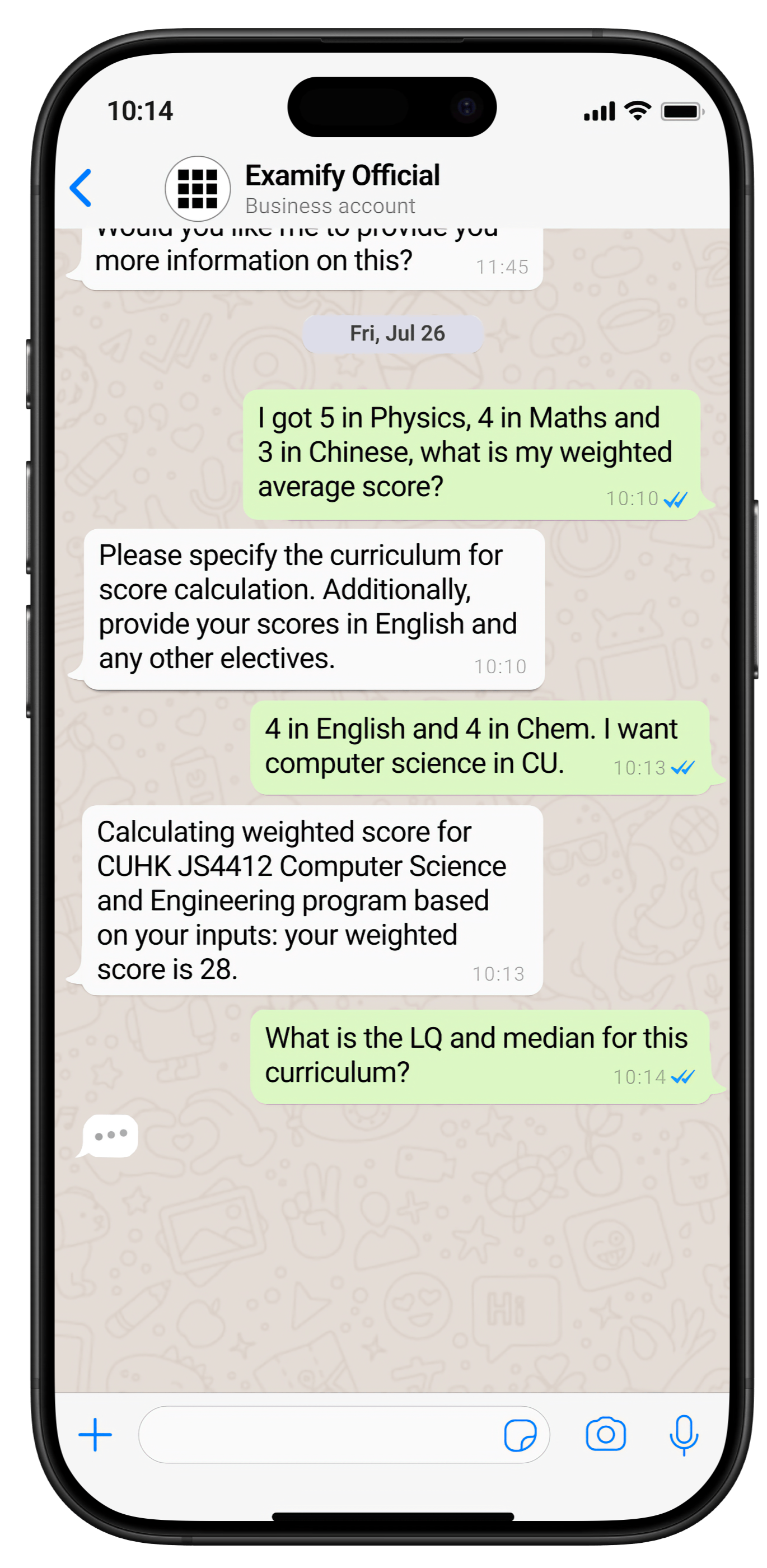 Examify WhatsApp AI Chatbot Mockup